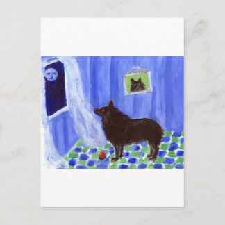 Cartão Postal schipperke sente a lua sorridente
