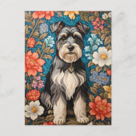 Cartão Postal Schnauzer Alegre com Florais Inspirados em William