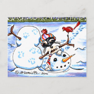 Cartão Postal Schnauzer Construindo Snowman Off-Leash Art™