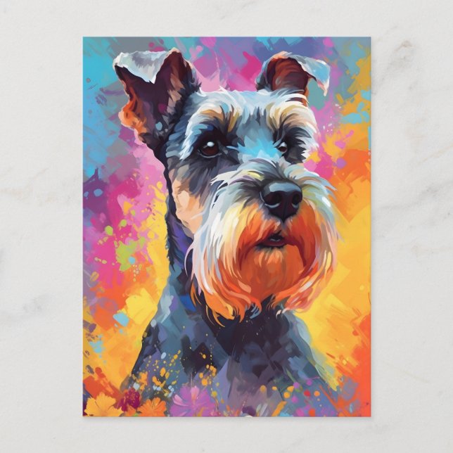 Cartão Postal Schnauzer Miniatura Colorido (Frente)