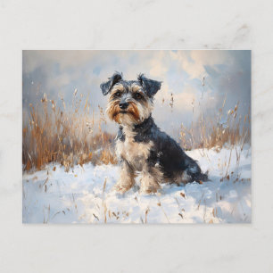 Cartão Postal Schnauzer na neve do inverno