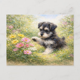Cartão Postal Schnauzer Puppy Springtime Flowers