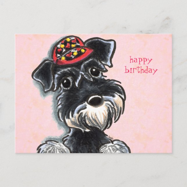 Cartão Postal Schnauzer Red Boné Off-Leash Art™ (Frente)