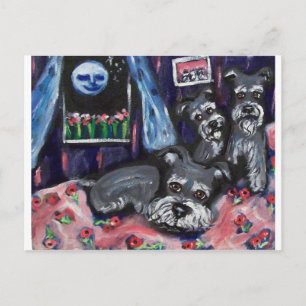 Cartão Postal Schnauzers sentem lua branca