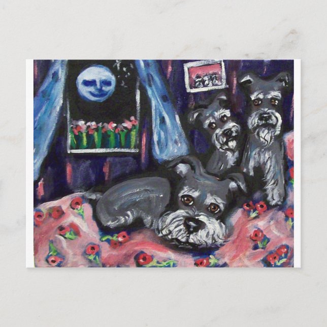 Cartão Postal Schnauzers sentem lua branca (Frente)