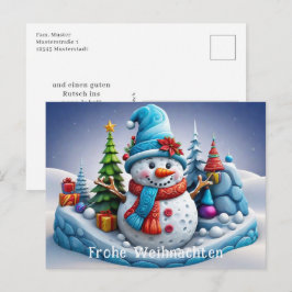 Cartão Postal Schneemann in Winterlandschaft -