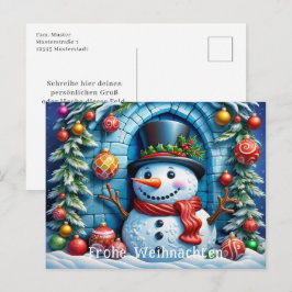 Cartão Postal Schneemann mit Weihnachtsdeko - 