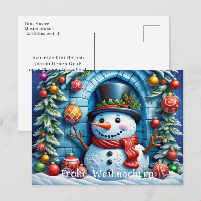 Cartão Postal Schneemann mit Weihnachtsdeko -  (Frente/Verso)
