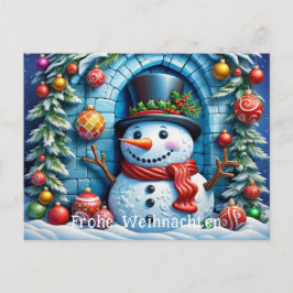 Cartão Postal Schneemann mit Weihnachtsdeko -