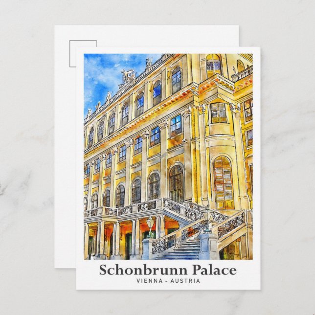 Cartão Postal Schonbrunn Palace Viena Áustria Viagem Watercolor (Frente/Verso)