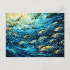 Cartão Postal School of Fish in Expressive Ocean Painting