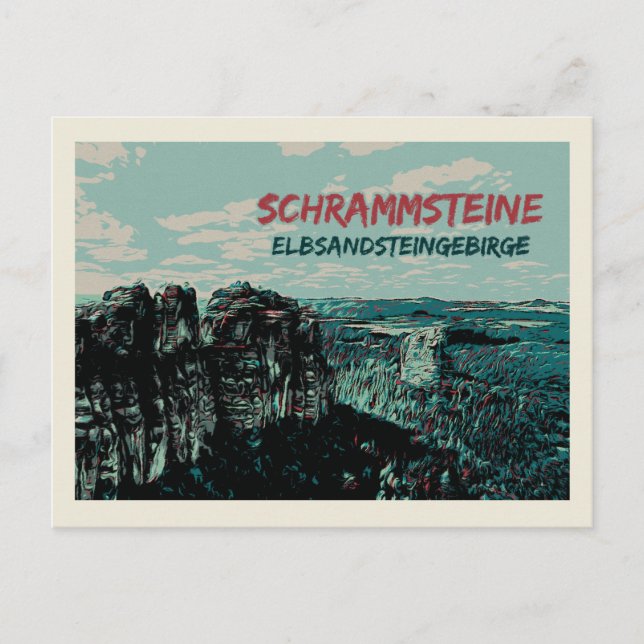 Cartão Postal Schrammsteine, Montanhas Elbe Sandstone (Frente)