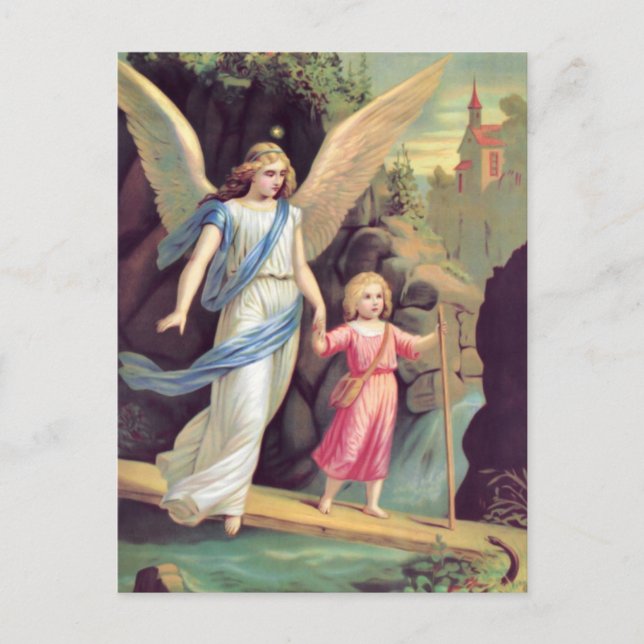 Cartão Postal Schutzengel und Mädchen (Frente)