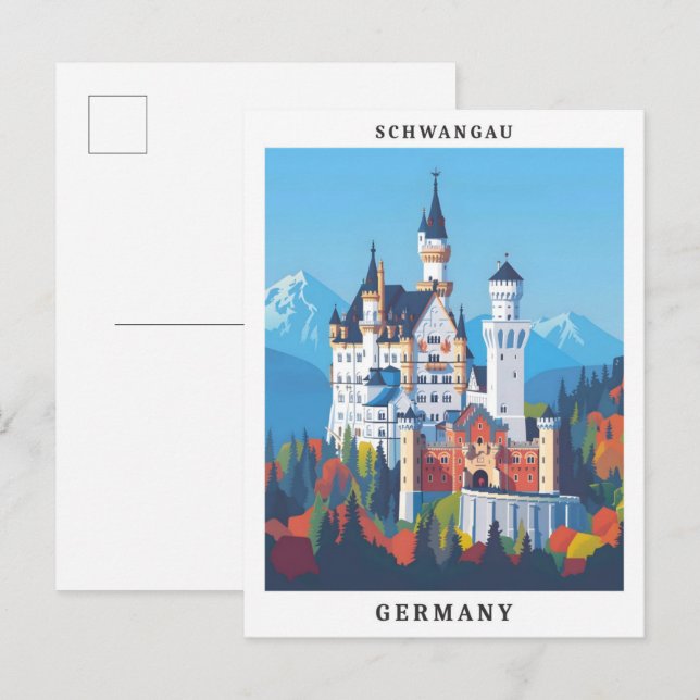 Cartão Postal Schwangau Alemanha Viagem Vintage Arte Elegante (Frente/Verso)