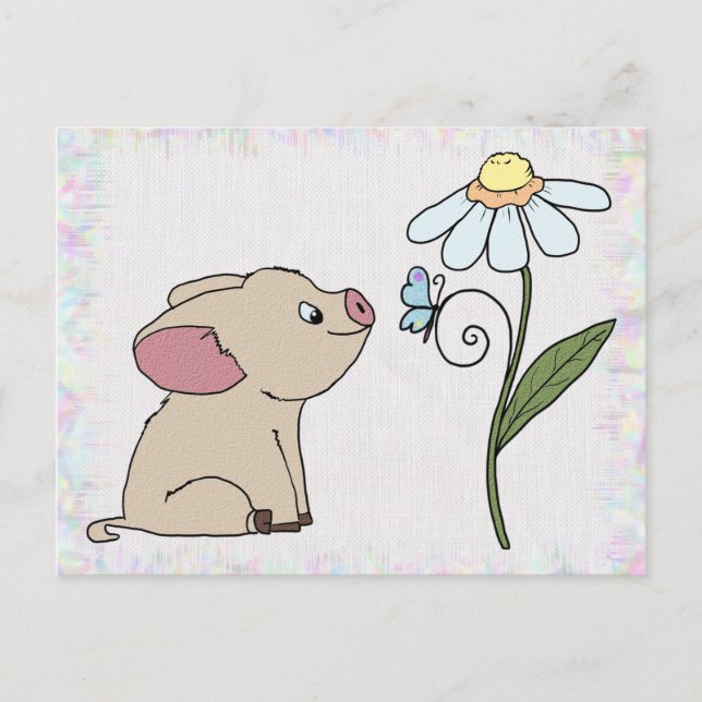 Cartão Postal Schweinchen mit Blume (Frente)