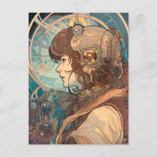 Cartão Postal Science Fiction Fantasy Sci-Fi Art Nouveau Lady