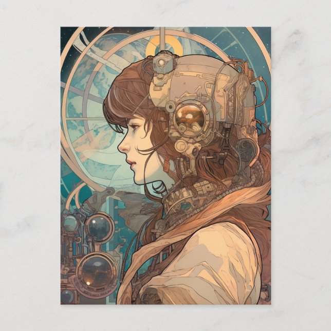 Cartão Postal Science Fiction Fantasy Sci-Fi Art Nouveau Lady (Frente)