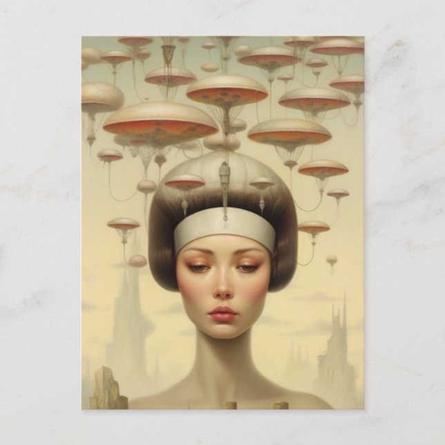 Cartão Postal Scifi Steampunk Mulher (Frente)