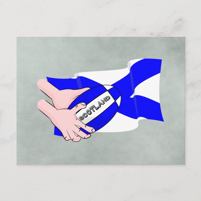 Cartão Postal Scotland Flag Rugby Ball Supporters Cartoon Hands (Frente)