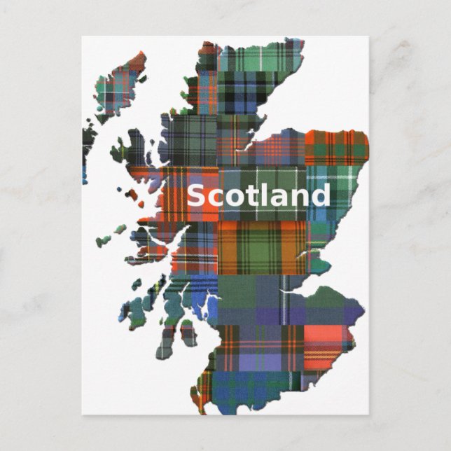 Cartão Postal Scotland Map Multi Tartan (Frente)