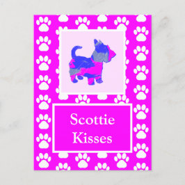 Cartão Postal Scottie Dog Kisses Silhout, cor-de-rosa e azul