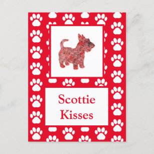 Cartão Postal Scottie Dog Kisses Silhout na Grelha Vermelha Cuta