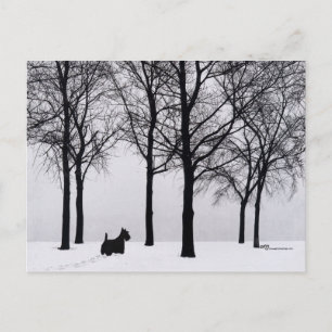 Cartão Postal Scottie em Snowy Woods