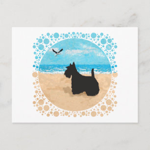 Cartão Postal Scottie na Praia com Gaivota