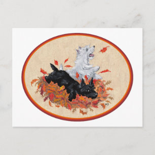 Cartão Postal Scottie & Westie Folhas Caídas