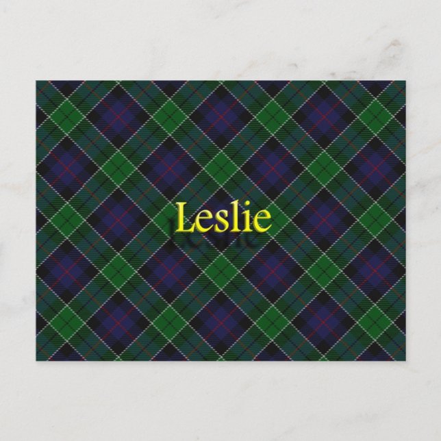 Cartão Postal Scottish Clan Leslie Tartan (Frente)
