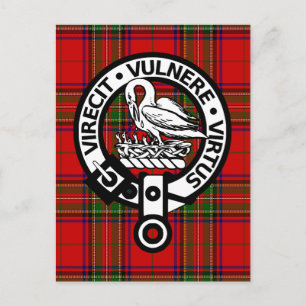 Cartão Postal Scottish Clan Stuart Tartan e Crest