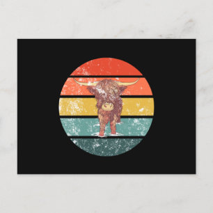 Cartão Postal Scottish Highland Cow Retro