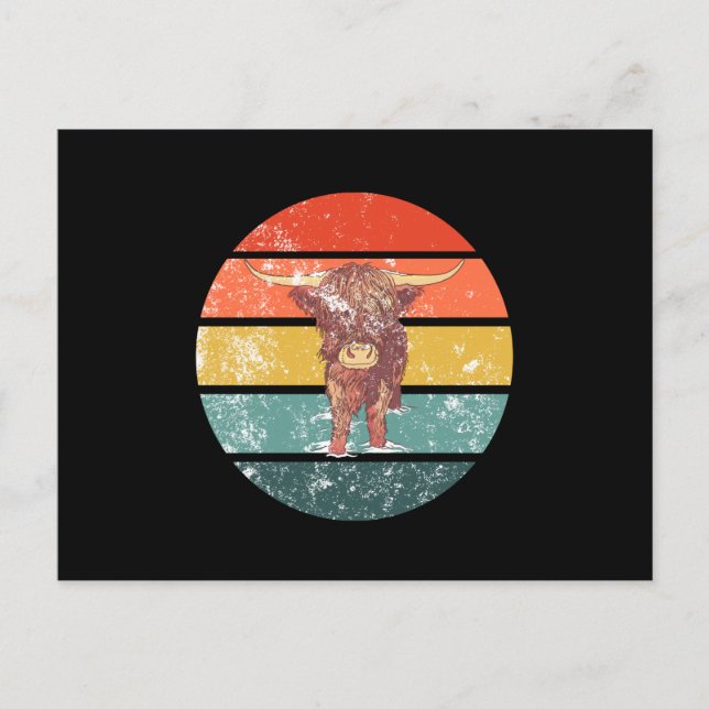 Cartão Postal Scottish Highland Cow Retro (Frente)
