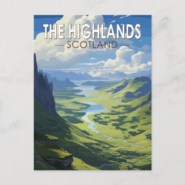 Cartão Postal Scottish Highlands Scotland Viagem Art Vintage (Frente)