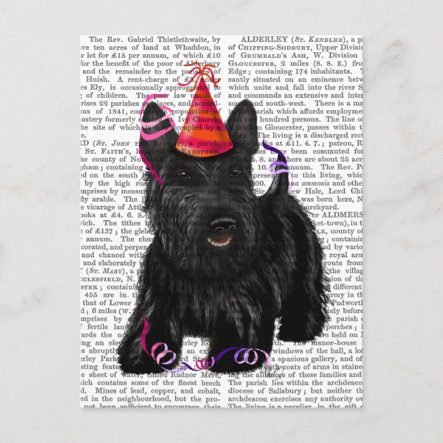 Cartão Postal Scottish Terrier e Party Hat (Frente)