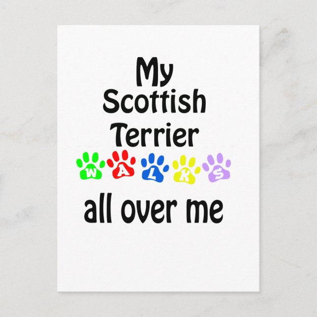Cartão Postal Scottish Terrier Walks Design (Frente)