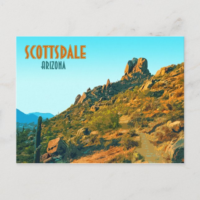 Cartão Postal Scottsdale Arizona Cactus e Mountain Vintage (Frente)