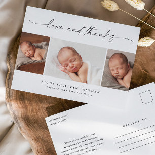 Cartão Postal Script Amor e Obrigado Foto Bebê Obrigado 