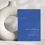 Cartão Postal Script Azul Moderno Minimalista Salva A Data<br><div class="desc">Casamento de Script Moderno Minimalista Salve o Cartão-Postal de Data em Azul Francês</div>