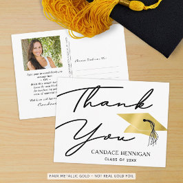 Cartão Postal Script Black Gold Foto Graduação Agradecimento