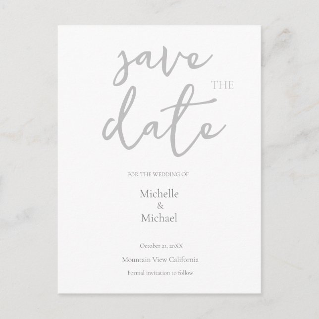 Cartão Postal Script Calliographic Wedding Modern Save the Date (Frente)