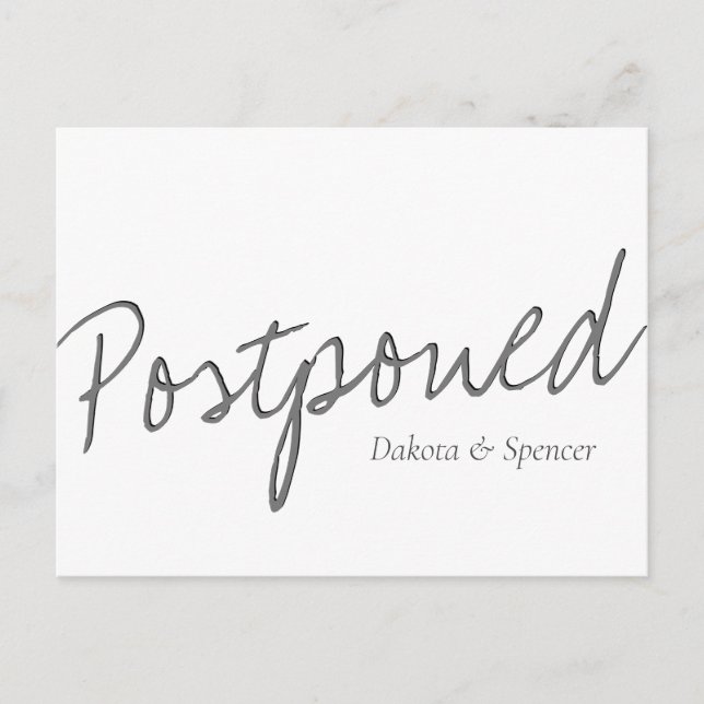 Cartão Postal Script Casual | Casamento Adiado Cinza Branco (Frente)