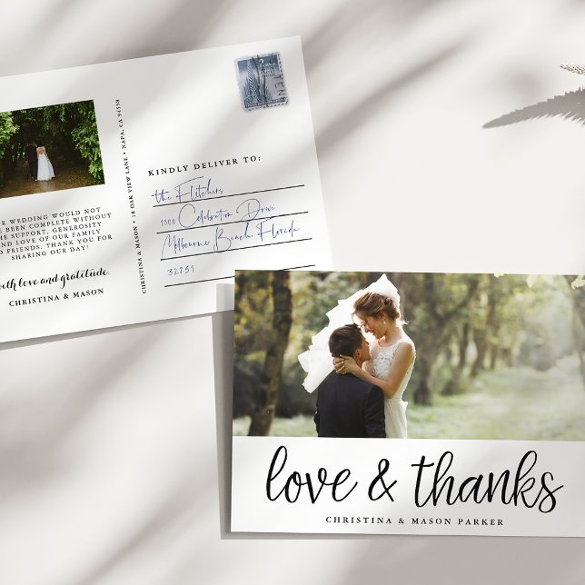Cartão Postal Script Chic | Foto De Casamento Obrigado (Criador carregado)