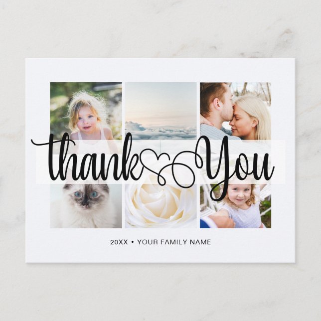 Cartão Postal Script com Coração Obrigado 6 fotos Universal (Frente)