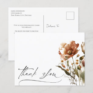Cartão Postal Script de Agradecimento Aquarela Flor Silvestre