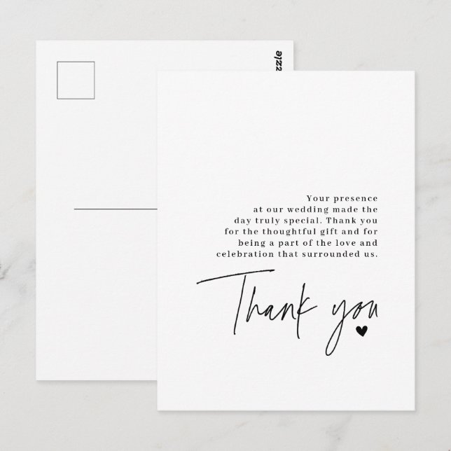 Cartão Postal Script de Agradecimento Casamento Mensagem de Grat (Frente/Verso)