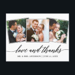 Cartão Postal Script de Caligrafia Moderna 3 Foto Amor e Gratidã<br><div class="desc">Script de Caligrafia Moderna e Elegante Amor e Agradecimento Casamento 3 Foto Cartão de Agradecimento</div>
