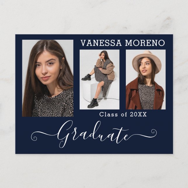 Cartão Postal Script de Caligrafia Moderna 3 Graduação Azul de F (Frente)