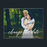 Cartão Postal Script de Caligrafia Moderna Altera a Foto da Data<br><div class="desc">Script de Caligrafia Moderna Muda A Data do Cartaz de Foto do Casal Adiado</div>