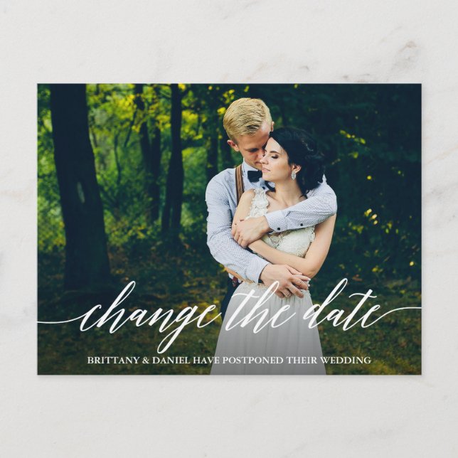 Cartão Postal Script de Caligrafia Moderna Altera a Foto da Data (Frente)